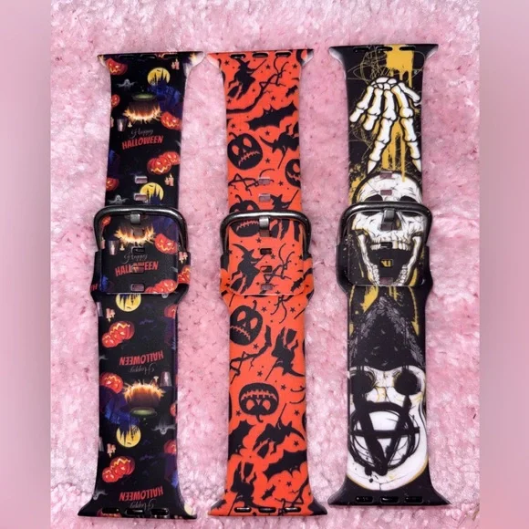 Halloween Themed Apple Watch Bands Set of 3 silicone adjustable bands for 42mm‎ - Picture 2 of 5